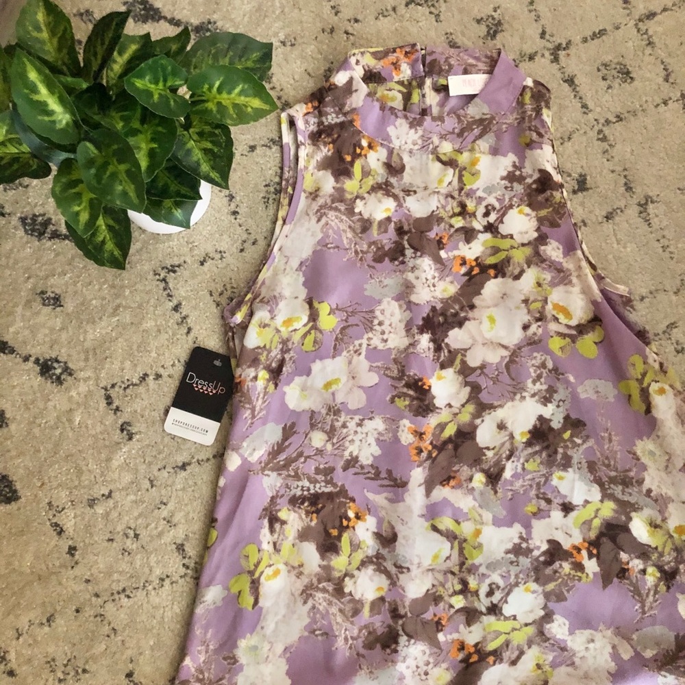 Lilac Floral Print Sleeveless Blouse, Small NWT